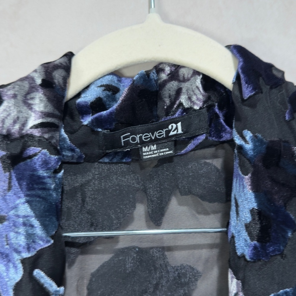 Forever 21 Burnout Velvet Floral Kimono – Black/Blue Sheer Boho Whimsigoth Shawl - Picture 6 of 9